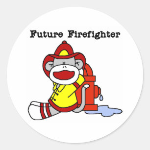 Sock Monkey Future Firefighter Ronde Sticker