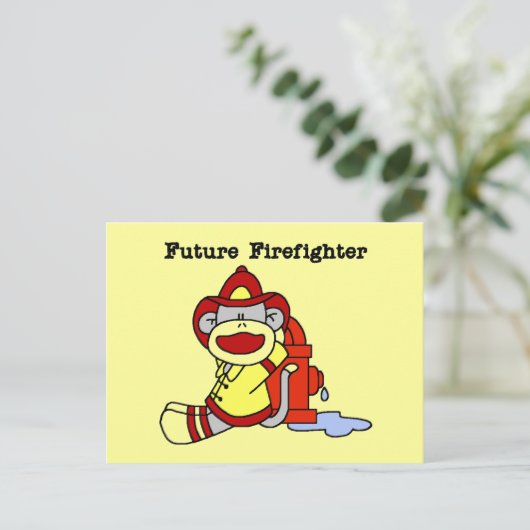 Sock Monkey Future Firefighter Tshirts en cadeaus Briefkaart (Staand voorkant)