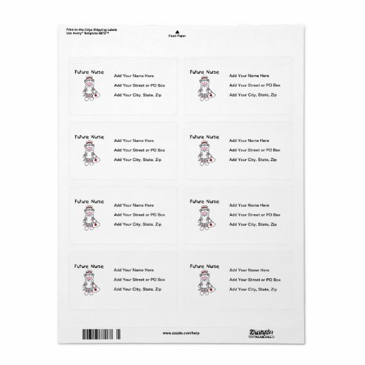 Sock Monkey Future Neurse T-shirts en cadeautjes Etiket (Full Sheet)