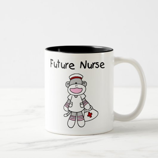 Sock Monkey Future Neurse T-shirts en cadeautjes Tweekleurige Koffiemok (Rechts)