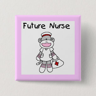 Sock Monkey Future Neurse T-shirts en cadeautjes Vierkante Button 5,1 Cm