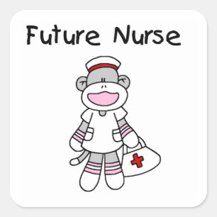 Sock Monkey Future Neurse T-shirts en cadeautjes Vierkante Sticker