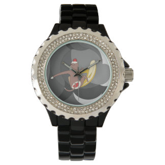 Sock Monkey ging surfen bananen Horloge