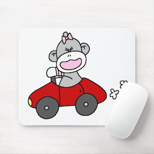 Sock Monkey Girl in Red Car Muismat (Met muis)