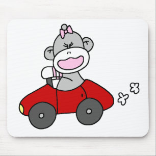 Sock Monkey Girl in Red Car Muismat