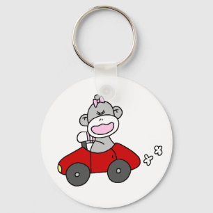 Sock Monkey Girl in Red Car Sleutelhanger