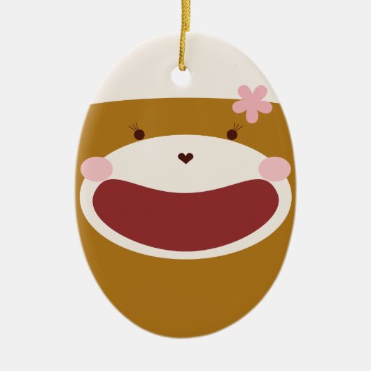 Sock Monkey Girl Kerstboom Keramisch Ornament (Voorkant)