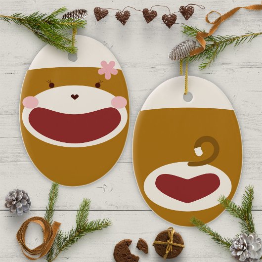 Sock Monkey Girl Kerstboom Keramisch Ornament
