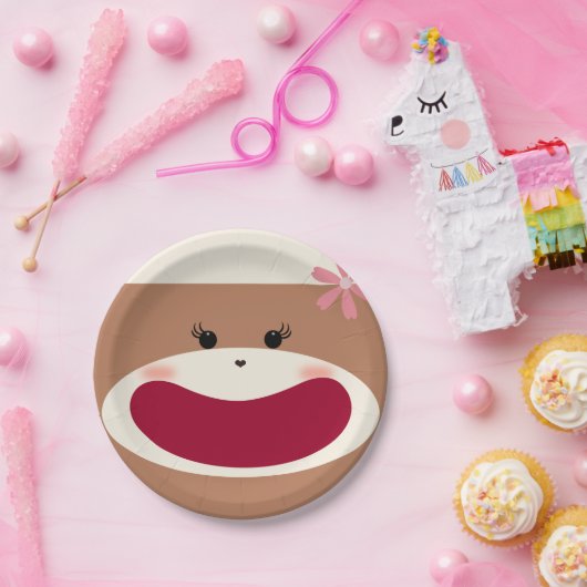 Sock Monkey Glimlach (Meisje) Papieren Bordje (Feest)