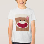 Sock Monkey Glimlach (Meisje) Tri-Blend Shirt (Voorkant)