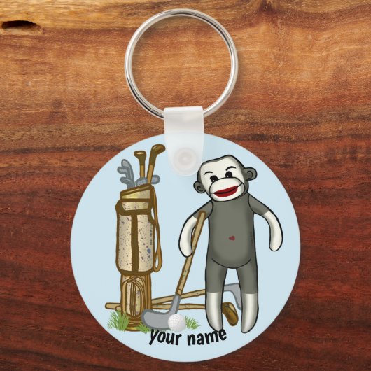 Sock Monkey Golf aangepaste sleutelhanger (Voorkant)