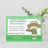 Sock Monkey Golf Birthday-uitnodigingen Kaart (Staand voorkant)