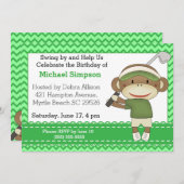 Sock Monkey Golf Birthday-uitnodigingen Kaart (Voorkant / Achterkant)