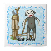 Sock Monkey Golfer golf Tegeltje (Voorkant)