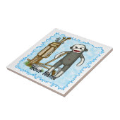 Sock Monkey Golfer golf Tegeltje (Zijkant)
