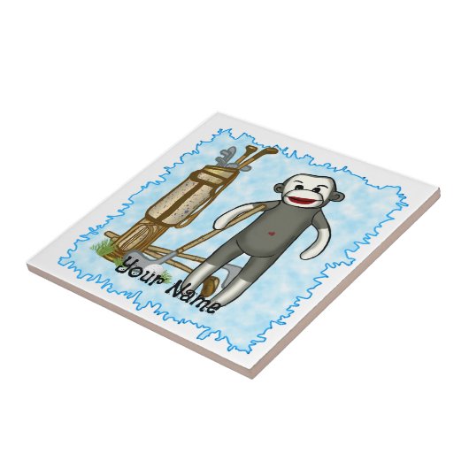 Sock Monkey Golfer golf Tegeltje (Zijkant)