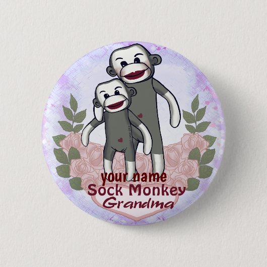 Sock Monkey Grandma Ronde Button 5,7 Cm (Voorkant)