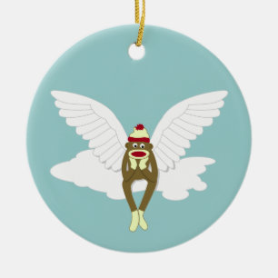 Sock Monkey Guardian Angel Keramisch Ornament