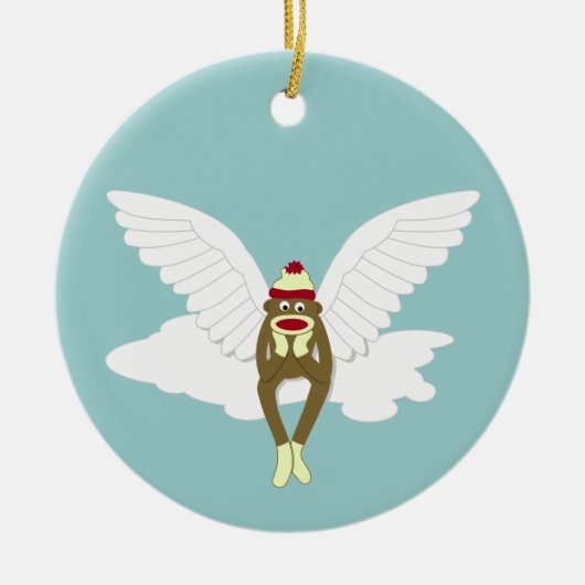 Sock Monkey Guardian Angel Keramisch Ornament (Voorkant)