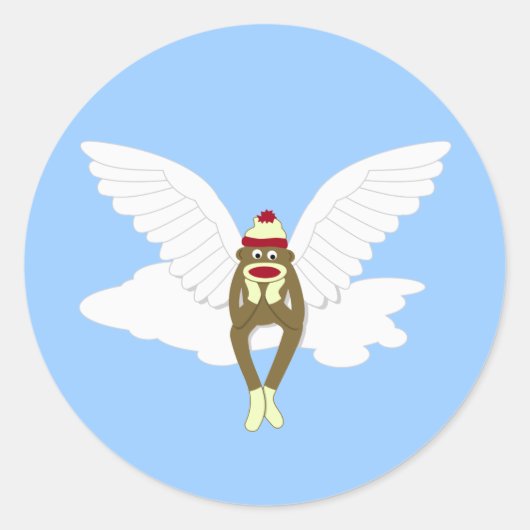 Sock Monkey Guardian Angel Ronde Sticker (Voorkant)