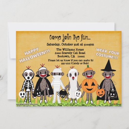 Sock Monkey Halloween Wenskaart of Invitation Kaart (Voorkant)