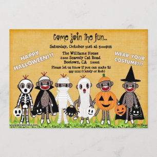 Sock Monkey Halloween Wenskaart of Invitation Kaart