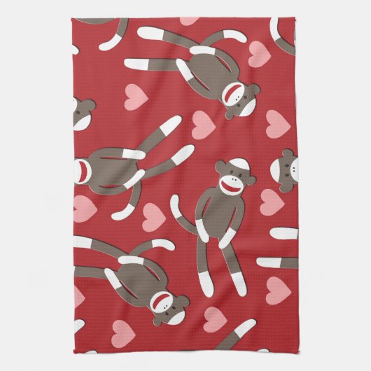 Sock Monkey Hearts Theedoek (Verticaal)
