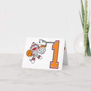 Sock Monkey Hoops 1e verjaardag invulling uitnodig