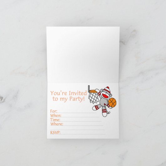 Sock Monkey Hoops 1e verjaardag invulling uitnodig (Binnen)