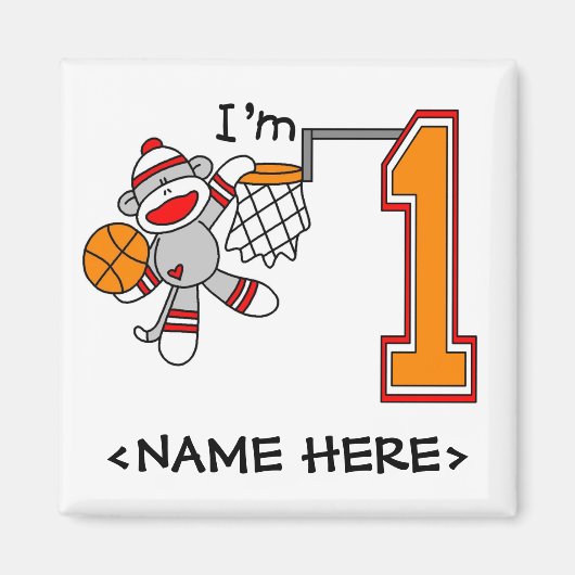 Sock Monkey Hoops 1e verjaardag Magneet (Voorkant)