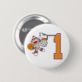 Sock Monkey Hoops 1st Birthday Button (Voorkant /achterkant)