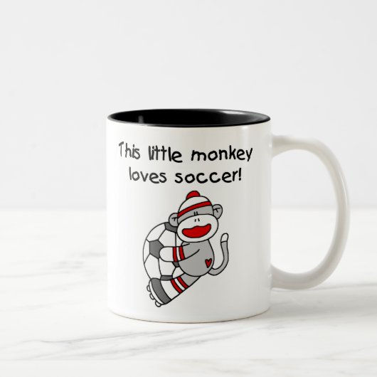 Sock Monkey houdt van Voetbal Tweekleurige Koffiemok (Rechts)