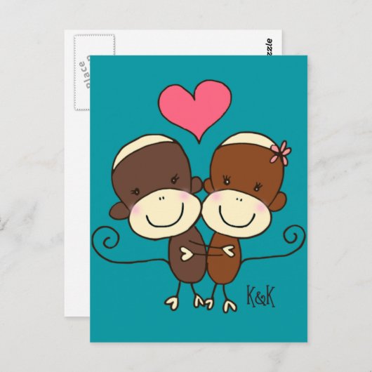 Sock Monkey Hugz Briefkaart (Voorkant / Achterkant)