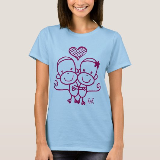 Sock Monkey Hugz T-shirt ~ Cherry roze (Voorkant)