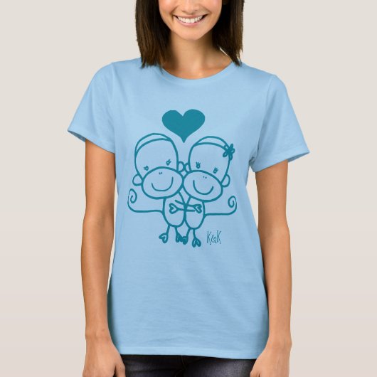 Sock Monkey Hugz T-shirt (turquoise blue) (Voorkant)