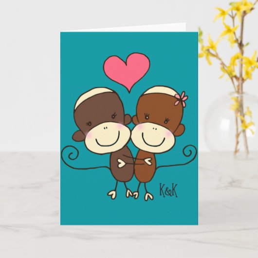 Sock Monkey Hugz Wenskaart Kaart (Gele Bloem)