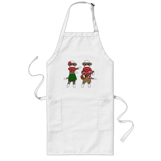 Sock Monkey Hula Luau Couple - Long Apron Lang Schort (Voorkant)