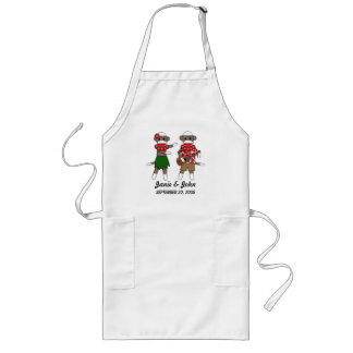 Sock Monkey Hula Luau Couple Long Apron (pas aan) Lang Schort