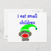 Sock Monkey "I EAT KLEINE KINDEREN" Briefkaart (Voorkant / Achterkant)