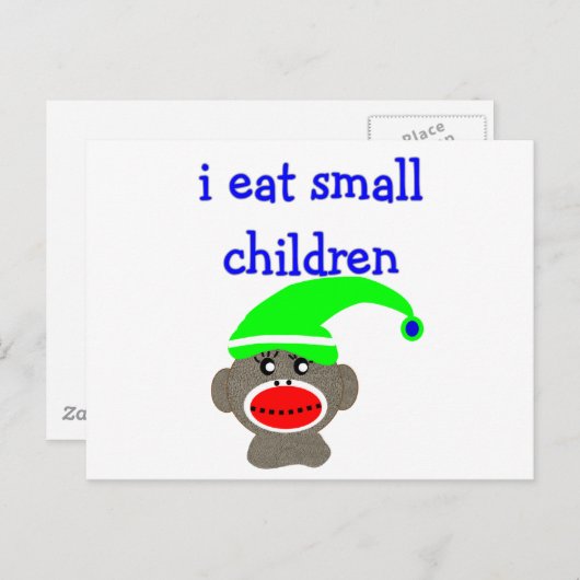 Sock Monkey "I EAT KLEINE KINDEREN" Briefkaart (Voorkant / Achterkant)