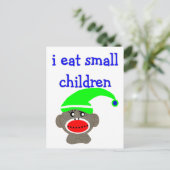 Sock Monkey "I EAT KLEINE KINDEREN" Briefkaart (Staand voorkant)