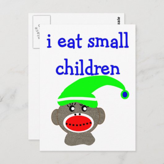 Sock Monkey "I EAT KLEINE KINDEREN" Briefkaart (Voorkant / Achterkant)