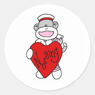 Sock Monkey I Love Nursing T-shirts and Gifts Ronde Sticker
