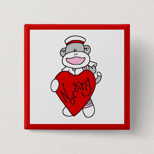 Sock Monkey I Love Nursing T-shirts and Gifts Vierkante Button 5,1 Cm (Voorkant)