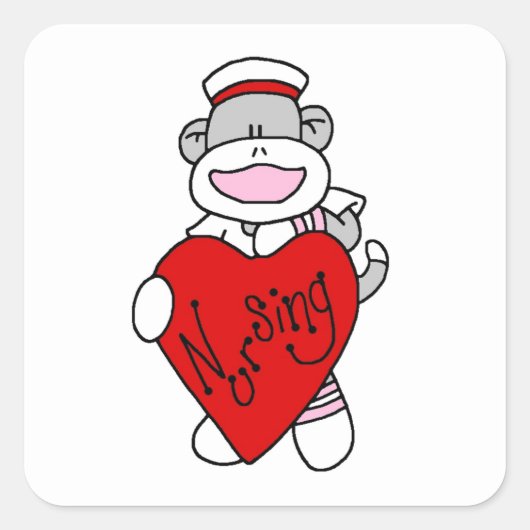 Sock Monkey I Love Nursing T-shirts and Gifts Vierkante Sticker (Voorkant)