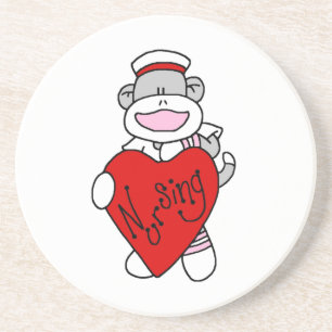Sock Monkey I Love Nursing T-shirts and Gifts Zandsteen Onderzetter