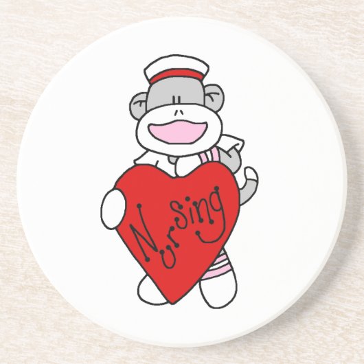 Sock Monkey I Love Nursing T-shirts and Gifts Zandsteen Onderzetter (Voorkant)