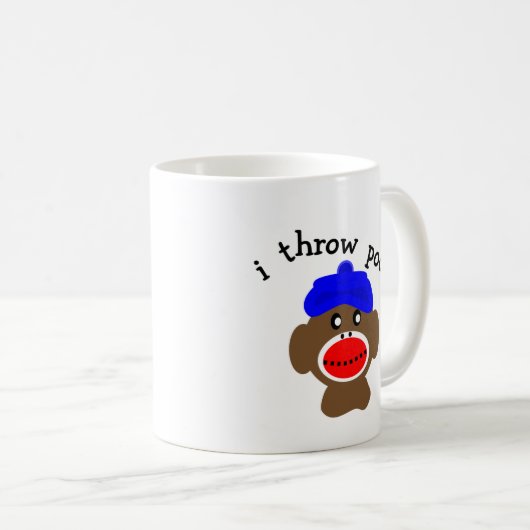 Sock Monkey "I THROW POOP" Koffiemok (Voorkant rechts)