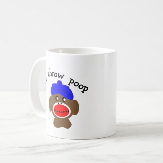 Sock Monkey "I THROW POOP" Koffiemok (Voorkant links)