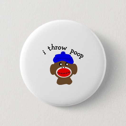 Sock Monkey "I THROW POOP" Ronde Button 5,7 Cm (Voorkant)